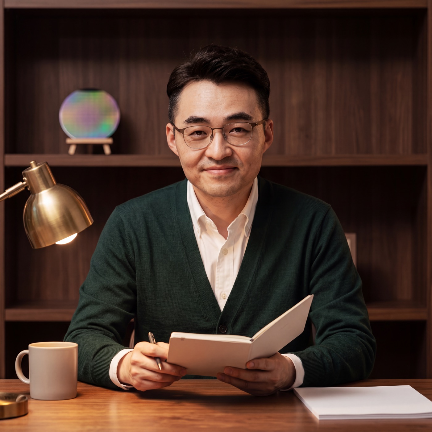 밤에 자료를 정리하는 개설자의 모습